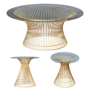 Elegant Gold Platner Dining Table 3D model image 1 