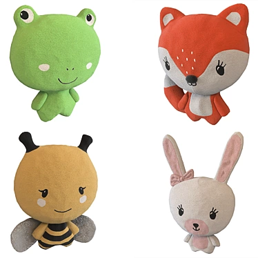 H&M Plush Toys Set: Frog, Bee, Fox, Bunny 3D model image 1 