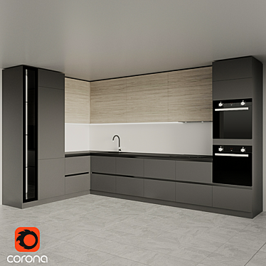 Modern Kitchen Design: Oven, Cooktop, Hood, Sink 3D model image 1 