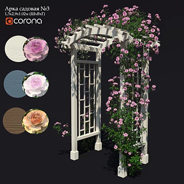 Garden Arch №3 with Climbing Roses - White  Elegant Garden Arch with Climbing Roses 3D model image 1 