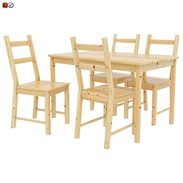 Modern Pine Table Set 3D model image 1 