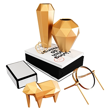 Minimalist Decor Set: Bronze Vases, Magnifying Glass, Figurine, Books & Box 3D model image 1 