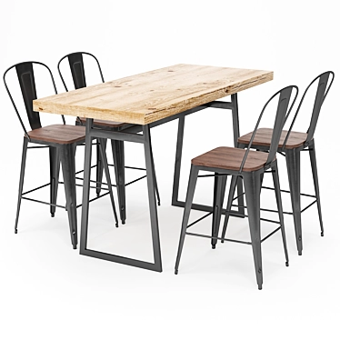 Vintage Bar Table and Stools 3D model image 1 
