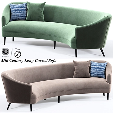 Sleek Mid-Century Curved Sofa 3D model image 1 