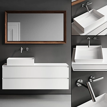 Falper Pure Vanity Set: Lacquered Wall-Mounted Unit with Multi-Layer Wood Drawers, Countertop Washbasin & 3D model image 1 