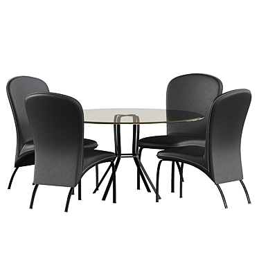 Sleek Black Dining Set with Round Table & 4 Chairs 3D model image 1 