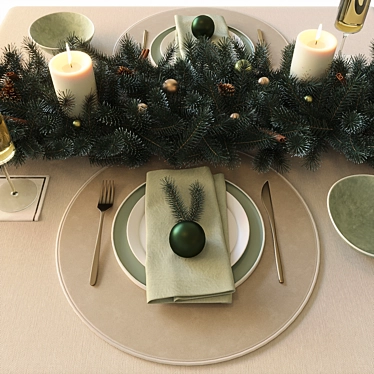 Elegant New Year's Table Decor 3D model image 1 