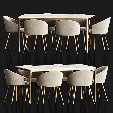 Sophisticated Dining Set 93: Elegant Velvet Chairs & Sleek Wood Table 3D model image 1 
