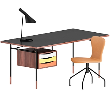 Danish Mid-Century Office Set: Furniture & Lighting 3D model image 1 