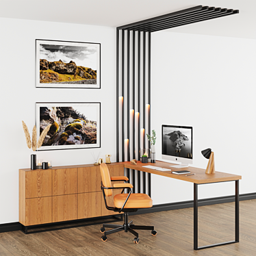 Sleek Office Setup: Lamp, PC, Chair 3D model image 1 