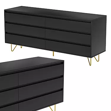 Elona Wide Chest: Chic Charcoal & Brass Drawers 3D model image 1 