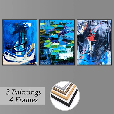 Elegant Trio: Set of 3 Wall Paintings 3D model image 1 