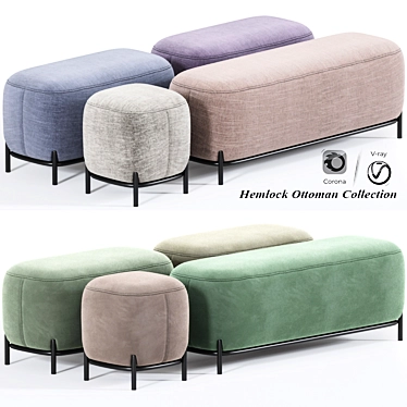 Elegant Hemlock Ottoman: Fabric & Velvet 3D model image 1 