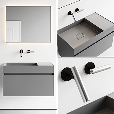 Quattro.Zero Vanity Set: Lacquered Wall-Mounted Unit with Drawers 3D model image 1 