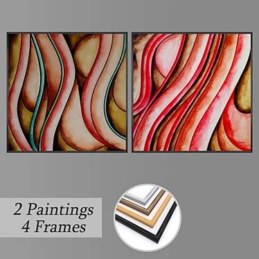 Artful Wall Collection: Set of 2 Paintings & Frames 3D model image 1 