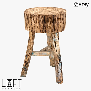 LoftDesign Wood Bar Stool - 49cm Diameter, 81cm Height 3D model image 1 