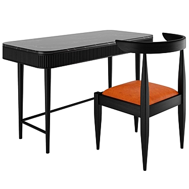 Minimalist Black Ash Desk & Chair Set 3D model image 1 