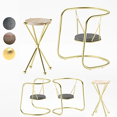 Elegant Golden Table Set 3D model image 1 