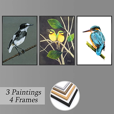 Modern Wall Art Set with 3 Paintings & 4 Frame Options 3D model image 1 