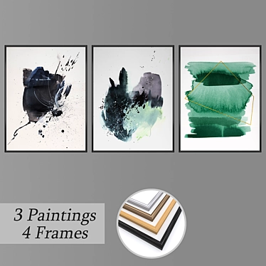Modern Art Set: 3 Paintings & 4 Frame Options 3D model image 1 