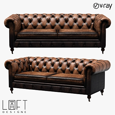 Modern Leather Sofa with Metal Accents 3D model image 1 