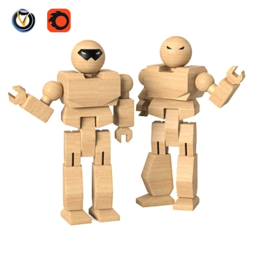 Wooden Robot Toy 3D model image 1 