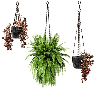 Rustic Concrete Pot with Macrame for Indoor Plants 3D model image 1 