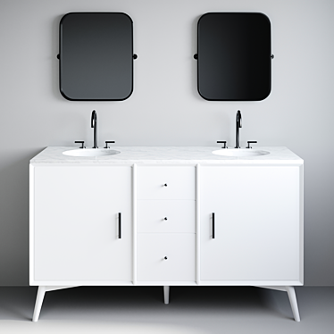 Mid-Century Bath Duo: Console, Faucet, Mirror 3D model image 1 