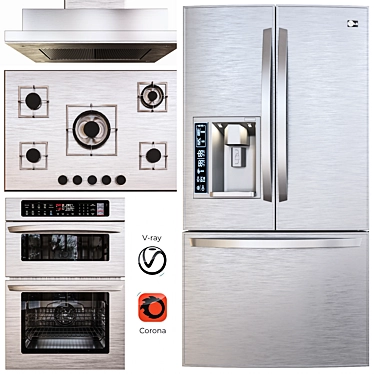 LG Kitchen Essentials: Microwave, Fridge, Stove & Hood 3D model image 1 