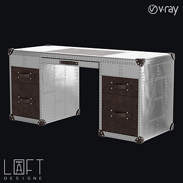 Industrial Metal and Leather Desk 3D model image 1 
