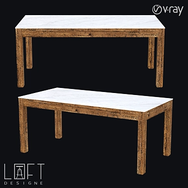 Elegant Oak and Marble Dining Table 3D model image 1 
