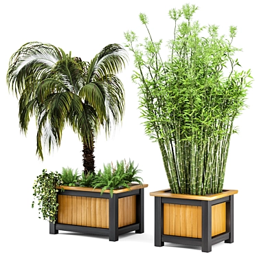 Outdoor Plant Set: 35 Wooden Pots 3D model image 1 