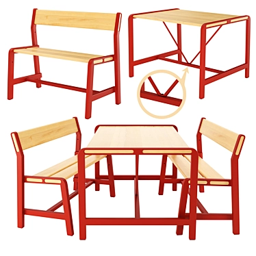 Ypperlig Kids Bench & Table Set 3D model image 1 