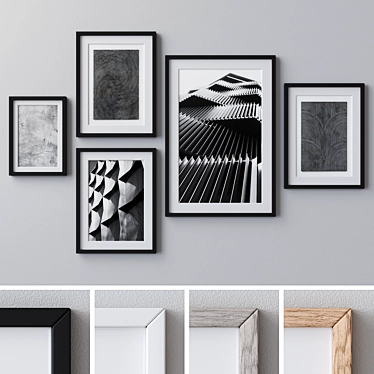 Gallery Frames Set: White, Black, Gray Wood, Beige Wood. 3D model image 1 
