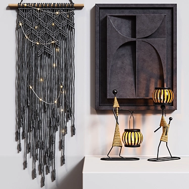 Boho Black Macrame Wall Hanging 3D model image 1 