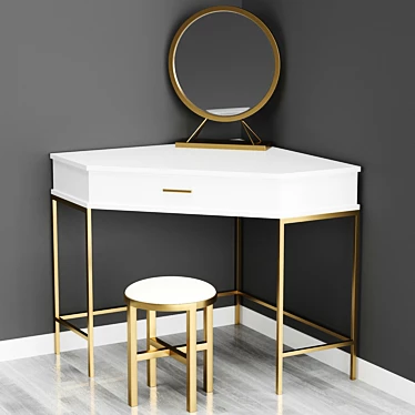 Modern Corner Dressing Table with Mirror and Stool 3D model image 1 