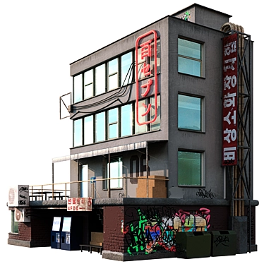 Low Poly 4-Story Building Kit 3D model image 1 