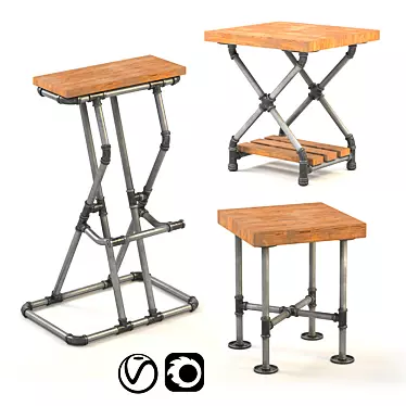 Industrial Pipe Stool: Modern Steampunk Chic 3D model image 1 