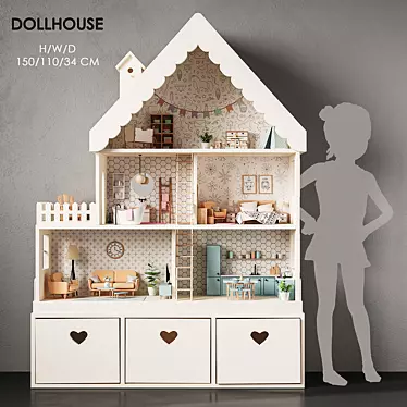 Dreamy Dollhouse with Dresser - 150/110/34 cm 3D model image 1 