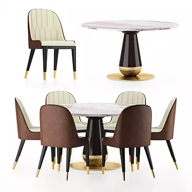 Modern Beige Leather Dining Chair & Versace Vasmara Table 3D model image 1 