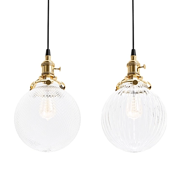 Vintage Glass Pendant Lamp with Switches 3D model image 1 