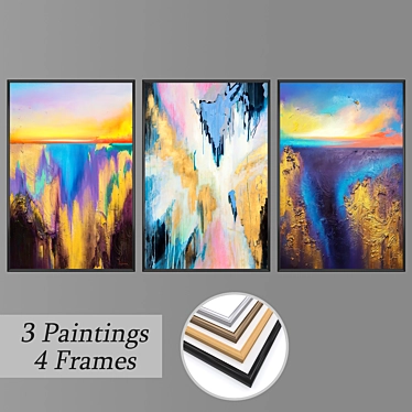 Elegant Set of 3 Wall Paintings 3D model image 1 