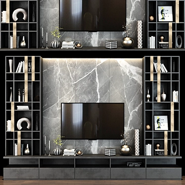 Sleek TV Shelf Set 3D model image 1 