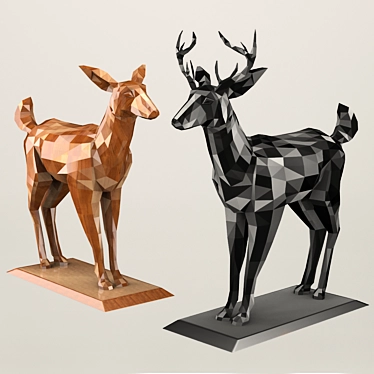 Polygonal Deer Sculpture - Low Poly Set 3D model image 1 