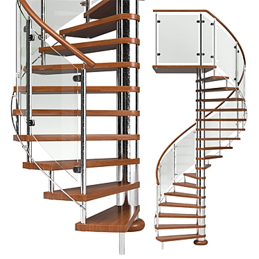 Modern Wood and Steel Spiral Staircase 3D model image 1 