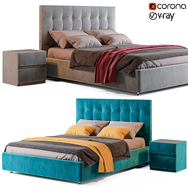 Fernando Bed & Oscar Bedside Table 3D model image 1 