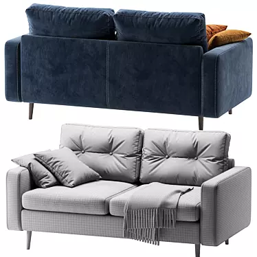 Velvet Blue Mini Sofa 3D model image 1 