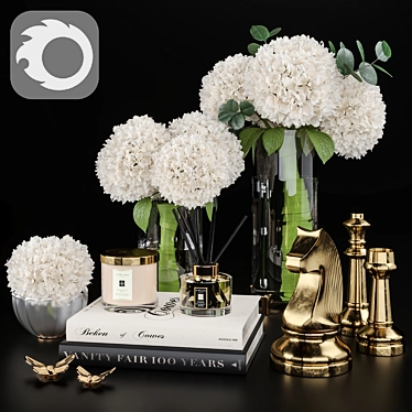 Victorian Chess and Hydrangea Decoration 3D model image 1 