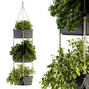  Rustic Hanging Pot with Rope - Perfect for Indoor Plants 3D model image 1 