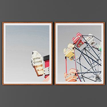 Perfect Pair: Wooden Framed Picture Set 3D model image 1 